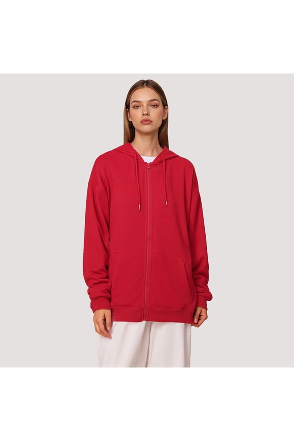 Plus Size Women's Casual Full-Zip Hooded Coat Long Sleeve Lightweight Jacket with Drawstring for Everyday Wear and Layering