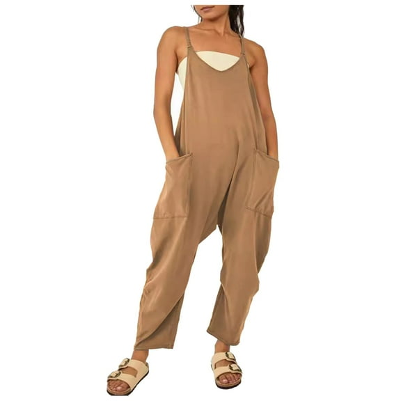 Plus Size Women's Casual Jumpsuit with Pockets Sleeveless Baggy Overall for Comfortable Everyday Wear Stylish Playsuit Pants