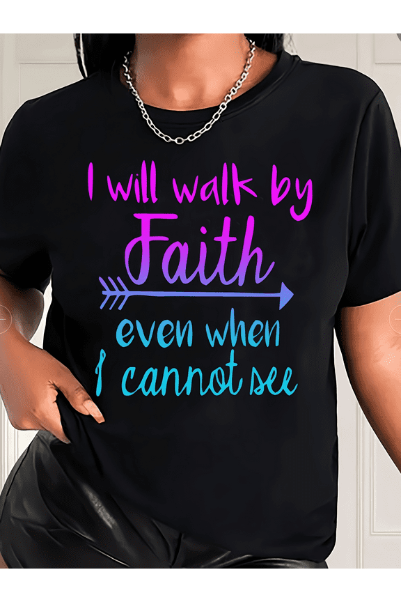 Plus Size Women's Casual Shirt Purple Faith Arrow Graphic Loose Short Sleeves T-Shirt