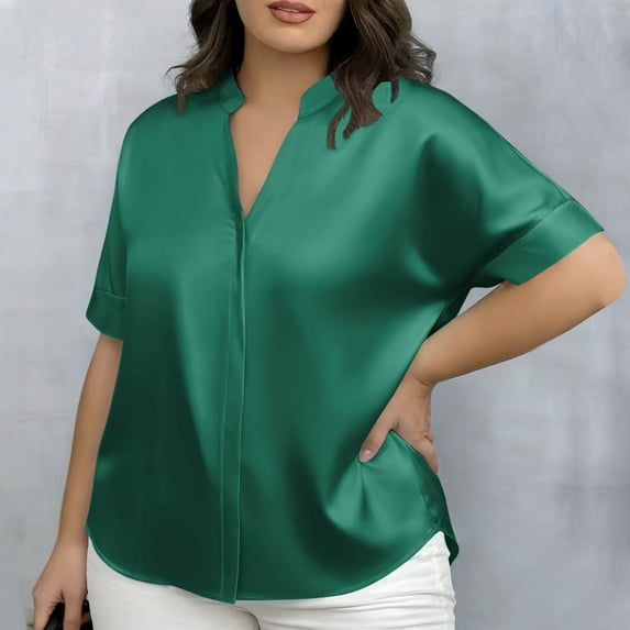 Plus Size Women's Casual Short Sleeve T-Shirt Round Neck Solid Color Top for Home Wear