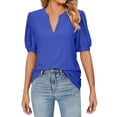 thumbnail image 1 of Plus Size Women's Casual Summer V Neck Loose T Shirt Hollow Short Sleeve Solid Color Top Comfortable Breathable Fashion, 1 of 1
