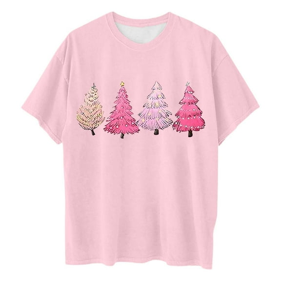 Plus Size Women's Christmas Print Loose Crew Neck T Shirt Holiday Graphic Top For Comfortable Casual Wear