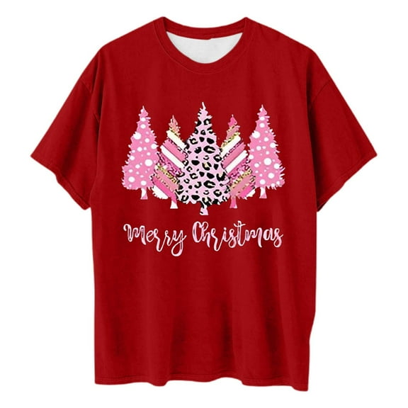 Plus Size Women's Christmas Print Loose Crew Neck T Shirt Holiday Graphic Top For Comfortable Casual Wear