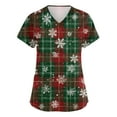 thumbnail image 1 of Plus Size Women's Christmas Scrubs Short Sleeve Snowflake V-Neck Working Nursing Uniform Christmas Tree Snowman Printed Holiday Scrub Top Stretch Nurse Fall Tunic Clothes with Pockets Light Green L, 1 of 1