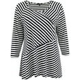 thumbnail image 1 of Plus Size Women's Clothing Asymmetrical Striped Sleeve Knit Top T Shirt Black White 2X (16.008), 1 of 4