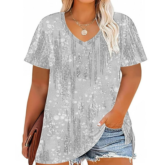 Plus Size Women's Clothing Short Sleeve Casual Blouse Top Under $10 in Size 4X Loose Fit