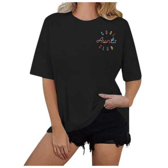 Plus Size Women's Club Letter Print Graphic Tee Casual Comfortable Cute Top Soft Breathable Stylish Fashion T-Shirt