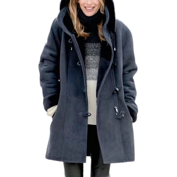 Plus Size Women's Coat Fleece Hooded Cardigan Casual Long Sleeve Warming Outwear for Autumn Winter 2XL Navy Blue