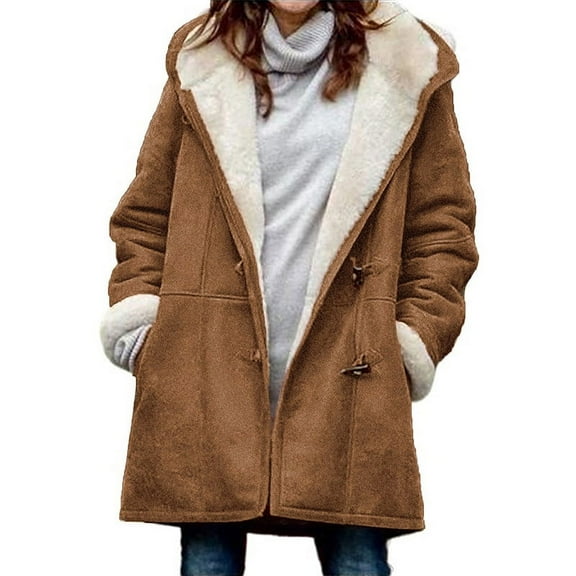 Plus Size Women's Coat Fleece Hooded Cardigan Casual Long Sleeve Warming Outwear for Autumn Winter 3XL Brown