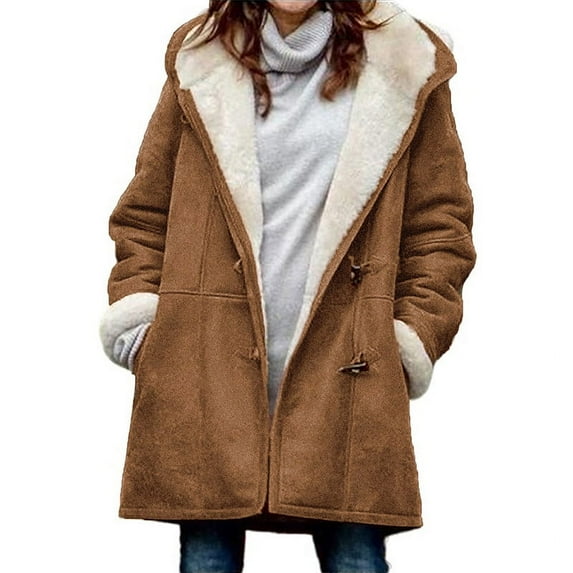 Plus Size Women's Coat Fleece Hooded Cardigan Casual Long Sleeve Warming Outwear for Autumn Winter 4XL Brown
