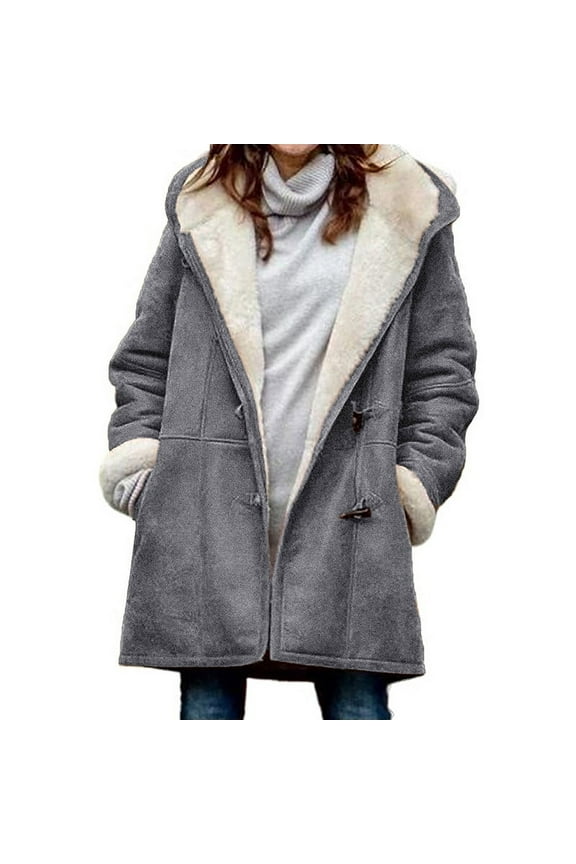 Plus Size Women's Coat Fleece Hooded Cardigan Casual Long Sleeve Warming Outwear for Autumn Winter M Gray