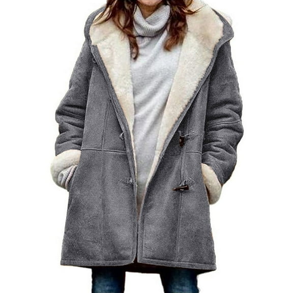 Plus Size Women's Coat Fleece Hooded Cardigan Casual Long Sleeve Warming Outwear for Autumn Winter XL Gray