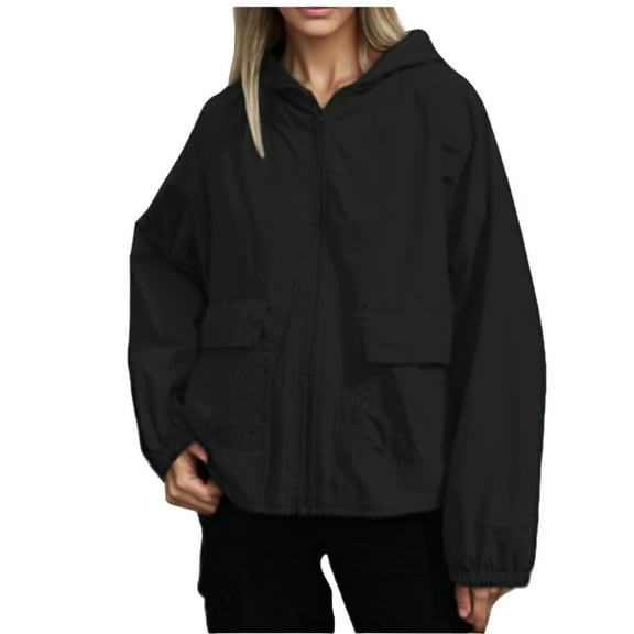 Plus Size Women's Coat Lightweight Windbreaker Jacket with Zipper Pockets for Daily Outdoor Spring Summer Fall