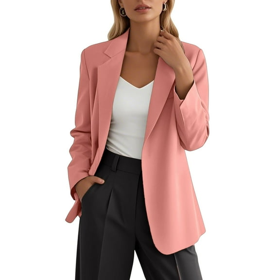 Plus Size Women's Coat Long Sleeve Open Front Casual Work Outerwear Lapel Collar Suit Jacket with Pockets for All Seasons