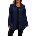 thumbnail image 1 of Plus Size Women's Collared Button Front Cardigan, Lightweight Loose Mid Length Outerwear for Daily Casual Navy XL, 1 of 8
