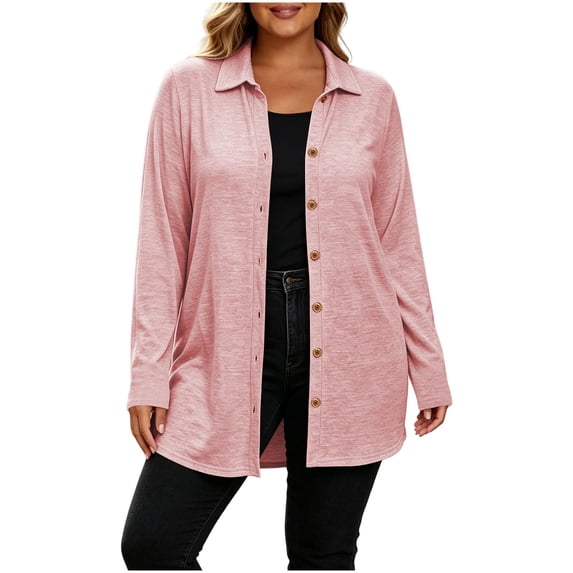 Plus Size Women's Collared Button Front Cardigan, Lightweight Loose Mid Length Outerwear for Daily Casual XXL