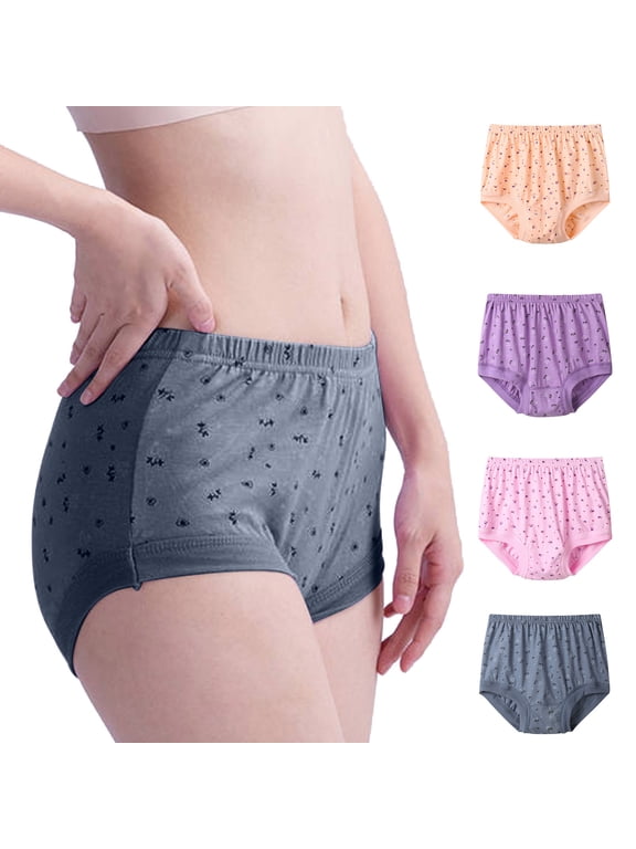 Plus Size Women's Cotton Panties Set, Floral Comfort Soft Underwear Full Coverage Panty,Comfy Cotton Granny Panties Full Cut for Old Lady,4 pcs