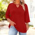 thumbnail image 1 of Plus Size Women's Crewneck Cutout Top Three-Quarter Sleeve Solid Tee, 1 of 8