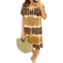 Plus-Size Women's Dress Casual Club Party V-Neck Leopard Print Dress