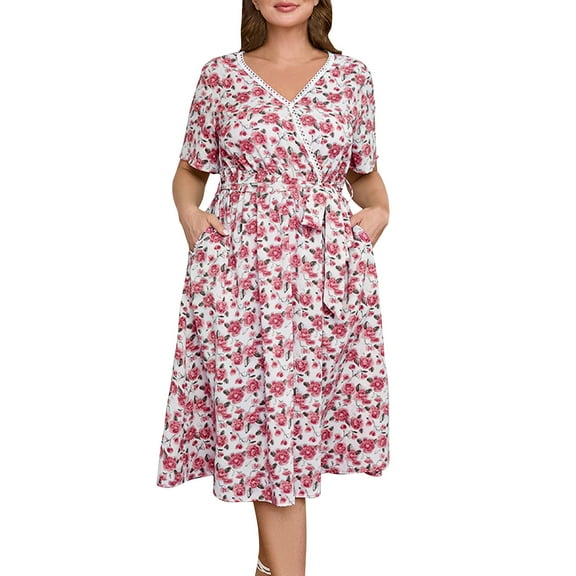 Plus Size Women's Dress Loose Flared Sleeve Maxi Dress Fresh Printed Mid Length Skirt Body Shaping Wide Fit Dress Beach Vacation Casual Wear XXL-XXXXL