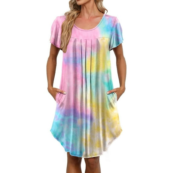 Plus Size Women's Dress Pattern Print Round Neck Short Sleeve Slant Pockets Elegant Dress