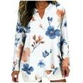 thumbnail image 1 of Plus Size Women's Dressy V-Neck Linen Style Blouse with Long Button Cuff Sleeves, 1 of 5