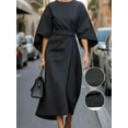 thumbnail image 1 of Plus Size Women's Elegant Black Maxi Dress Flared Hem and Waist Belt Formal Attire, 1 of 6