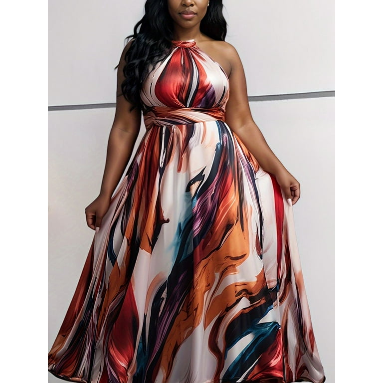 Plus Size Women s Evening Dress Halter Multicolor Strapless Sexy Elegant Cocktail A Line Long Dress Satin Backless Maxi Dresses