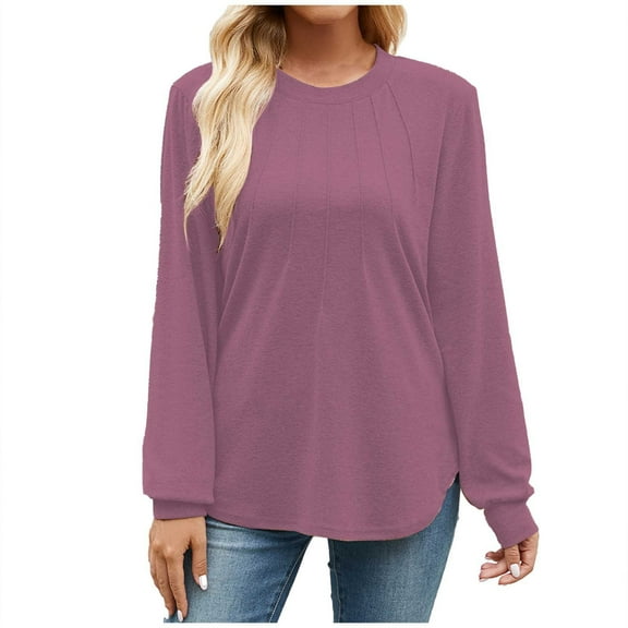 Plus Size Women's Fashion Long Sleeve Top Casual Round Neck Blouse Comfortable Stylish Autumn Fall Tunic Shirt Loose Fit