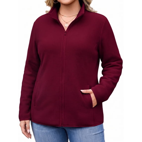 Weardear Plus Size Fleece Jackets for Women Lightweight Full Zip Jacket with 4 Pockets Warm Winter Coat