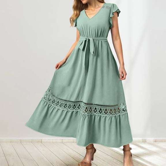 Plus Size Women's Floral Lace V Neck Casual Party Dress For Spring And Fall Vacation Evening Wear Comfortable Flowy Maxi Dress Evenings Dresses plus Size Dress 4x V Neck Bridesmaid Dress Long plus