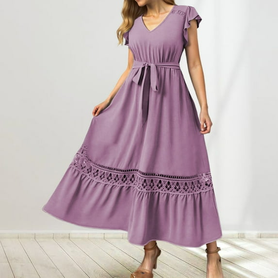 Plus Size Women's Floral Lace V Neck Casual Party Dress For Spring And Fall Vacation Evening Wear Comfortable Flowy Maxi Dress Evenings Dresses plus Size Dress 4x V Neck Bridesmaid Dress Long plus