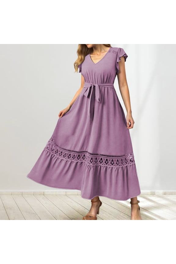 Plus Size Women's Floral Lace V Neck Casual Party Dress For Spring And Fall Vacation Evening Wear Comfortable Flowy Maxi Dress Prom Dress with Roses Mini Dress plus Size Mini Dress for Women Dress for