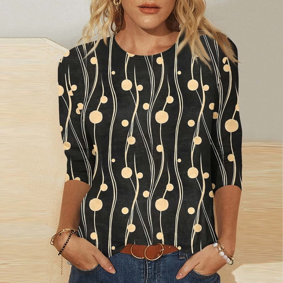 Plus Size Women's Floral Print 3/4 Sleeve T-Shirt Round Neck Casual Pullover Fashion Top