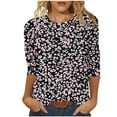 thumbnail image 1 of Plus Size Women's Floral Print 3/4 Sleeve Tshirts Crewneck Tunic Tops Classic-Fit Basic Tee Clothes, 1 of 5