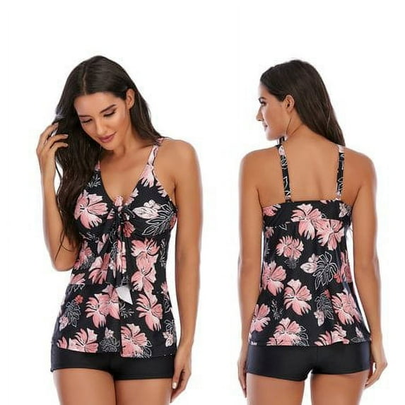 Plus Size Women's Floral Tankini Swimsuit Push Up Padded Bikini Set Swimwear Bathing Suit,S-XXXL