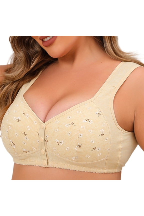 Plus Size Women's Front Closure Bras - Floral Comfort Breathable U-Back Design Brs with Wide Adjustable Straps, No Underwire & No Padding One-Piece Everyday Bras, XL-7XL