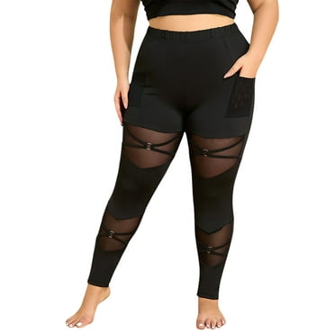 Plus-Size Women's Gauze Capri-Style Pants Ankle-Length High-Waisted Jersey Workout Leggings with Pockets