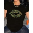 thumbnail image 1 of Plus Size Women's Graphic Letter T-Shirt Leaf Print Camouflage top Fashion Camouflage Clothes, 1 of 3