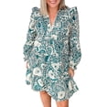 thumbnail image 1 of Plus Size Women's Green Floral Flounce Sleeve Split Neck Mini Dress - [ZhiHiMeRi] | (US 14W-16W)1X, 1 of 12