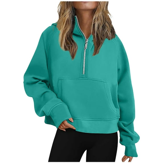 Plus Size Women's Half Zip Fleece Sweatshirts Solid Color Pullover Tunic Tops Trendy Teens Preppy Clothes