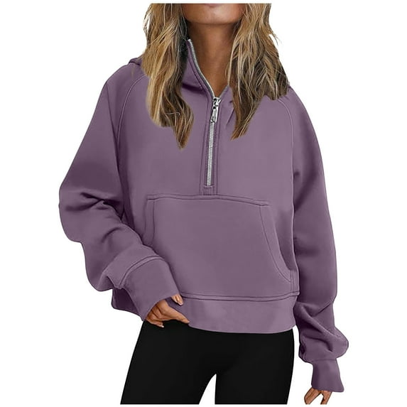 Plus Size Women's Half Zip Fleece Sweatshirts Solid Color Pullover Tunic Tops Trendy Teens Preppy Clothes
