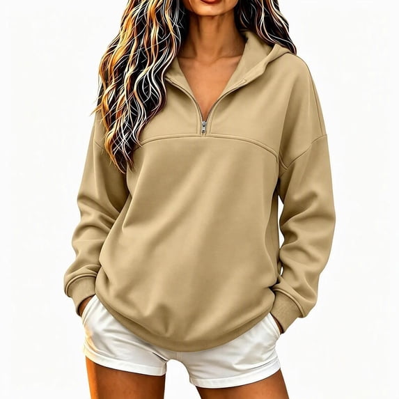 Plus Size Women's Half Zip Hoodie Long Sleeve Pullover Casual Oversized Sweatshirt with Pocket for Fall Winter