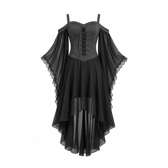 Plus Size Women's Halloween Gothic Witch Dress Renaissance Medieval Vampire Mesh Outfit Butterfly Sleeve Off Shoulder Cosplay Dress