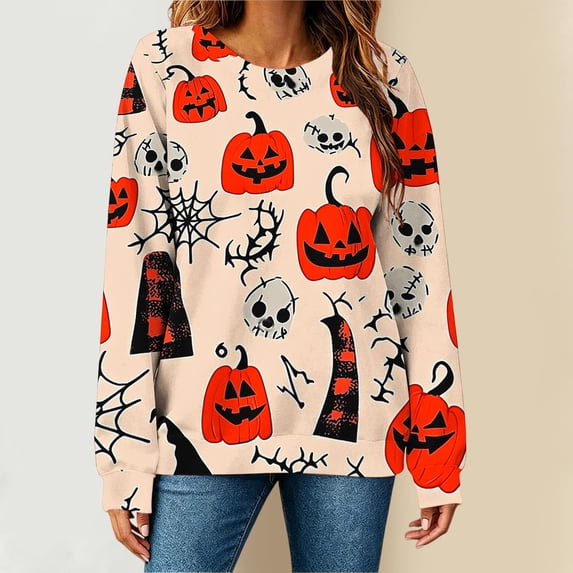 Plus Size Women's Halloween Graphic Sweatshirts Crew Neck Long Sleeve Comfortable
