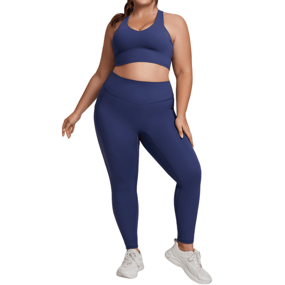 Plus Size Women’s High-Stretch Workout Set, Supportive Sports Tank & Tummy-Control Leggings — Sculpting Fit, Everyday Training Ready