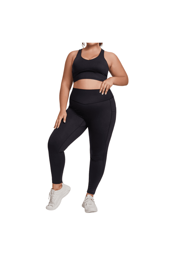 Plus Size Women’s High-Stretch Workout Set, Supportive Sports Tank & Tummy-Control Leggings — Sculpting Fit, Everyday Training Ready