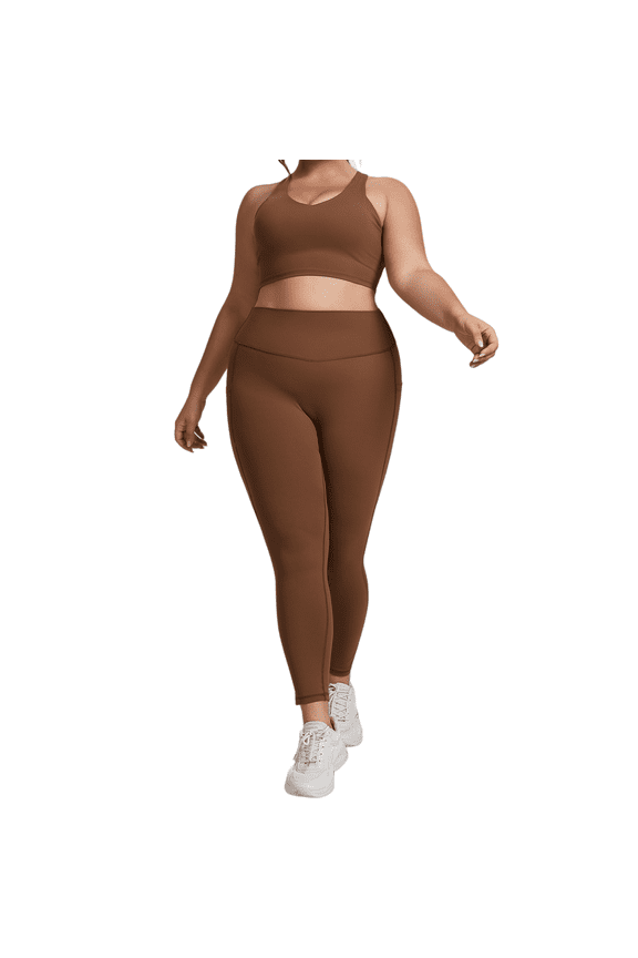 Plus Size Women’s High-Stretch Workout Set, Supportive Sports Tank & Tummy-Control Leggings — Sculpting Fit, Everyday Training Ready