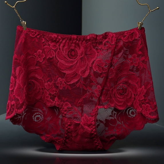 Plus Size Women's High Waist Boyshort Panties Breathable Seamless Sheer Lace Underwear Briefs Period Underwear for Women Plus Size Wine 4XL