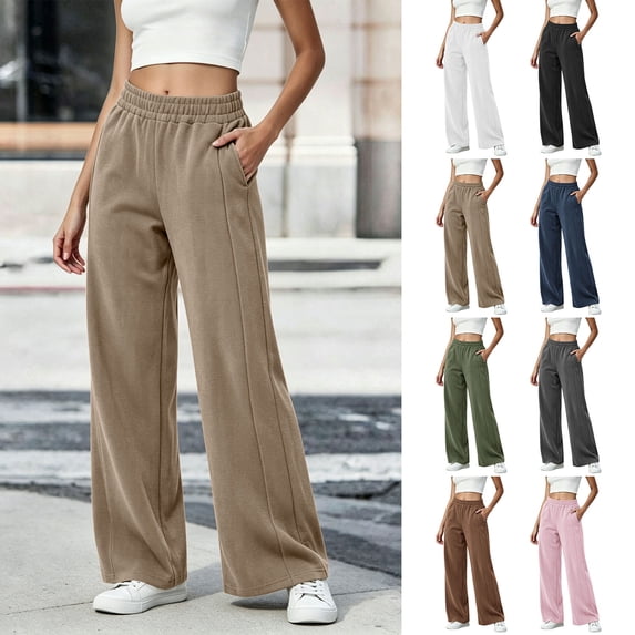 Plus Size Women's High Waist Corduroy Wide Leg Pants, Elastic Fabric Flowy Pocket Polyester Trousers, Warm Soft Casual Bottoms for Shopping Commute Early Winter | TruHer,Khaki 3XL